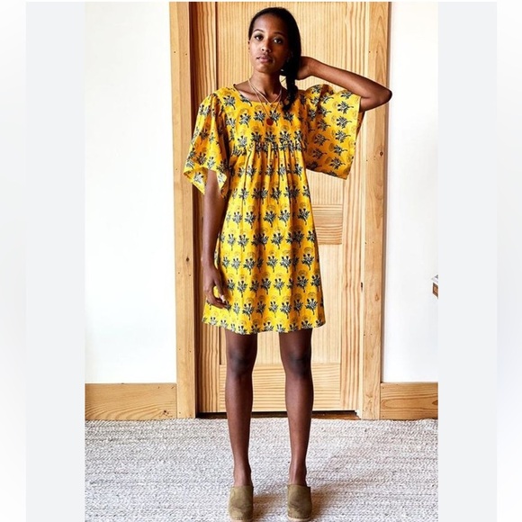 Emerson Fry Basalie Dress Floral India Collection Yellow Marigold Mini Cotton M - Picture 3 of 11